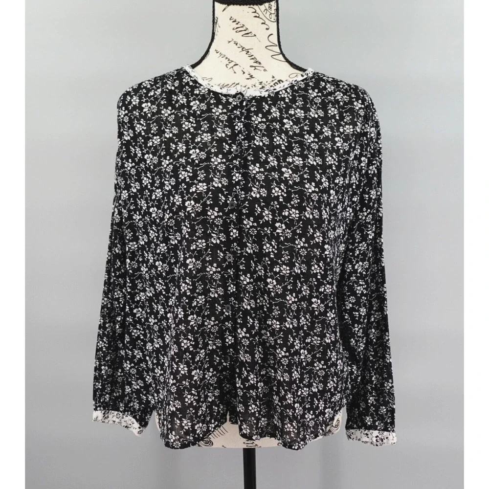 Madewell Top Small Black Meadow Branch‎ Floral Print-Mix